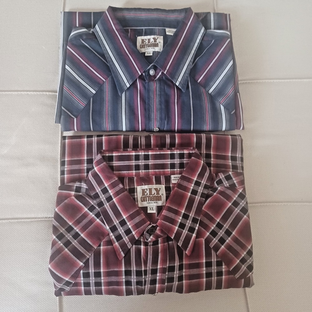 Lot of 2 Vtg Ely Cattleman Men's Western Plaid Pearl Snap Cowboy Shirts Size XL